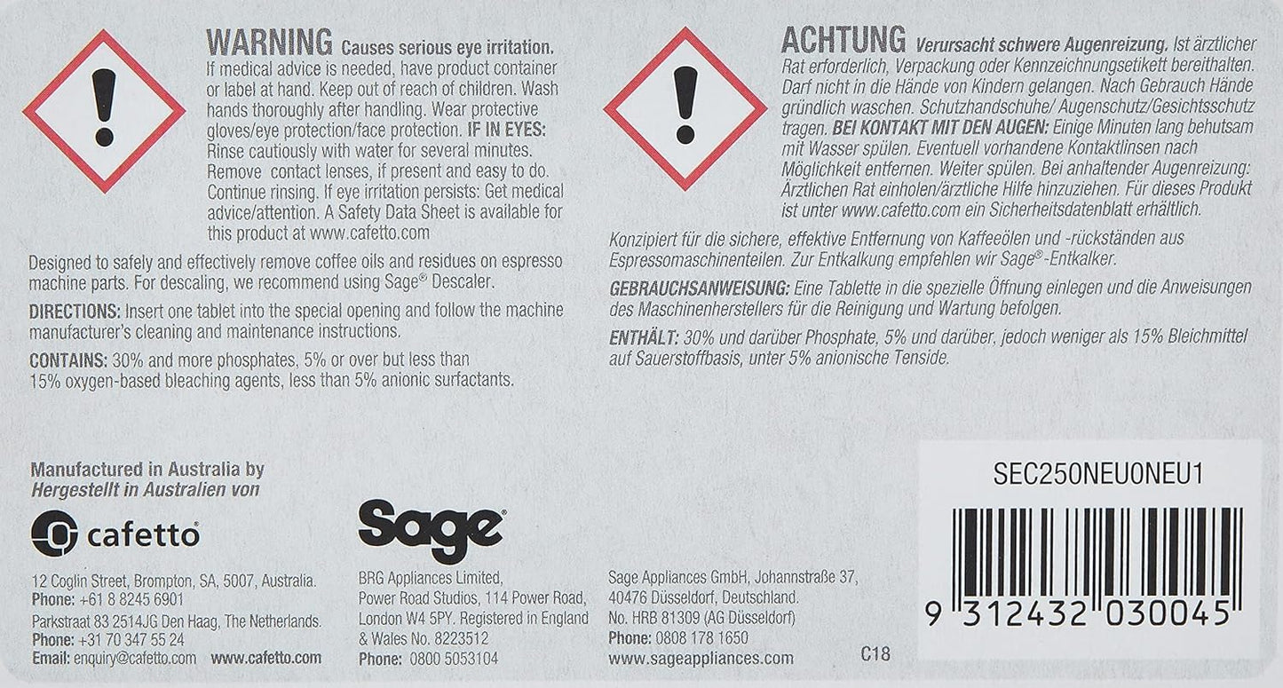 Sage Appliances SEC250 Espresso Cleaning Tablets, 8 Count (Pack of 1)