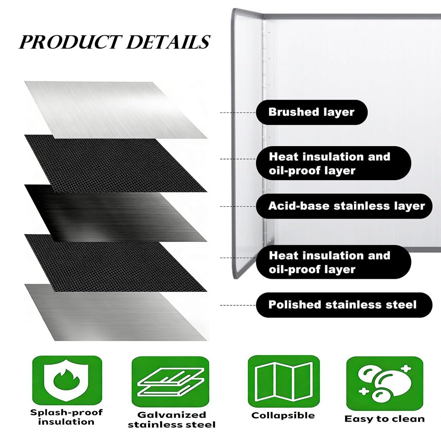 3 Sided Foldable Splatter Guard, Stainless Steel Grease Splatter Screen, Non-Stick Oil Splash Guard, Anti-Grease Cooking Shield, Heat-Resistant Stove Protector with Safe Edge, Easy to Clean (Medium)