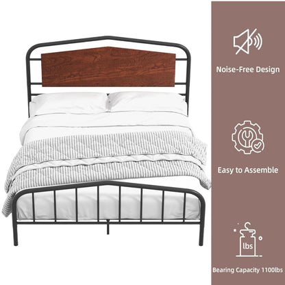 Gyabnw Full Bed Frame, Full Size Bed Frame, Heavy Duty Metal Platform Bed Frame with Round Corners, /No Box Spring Needed/Wooden Headboard/Noise-Free, Walnut