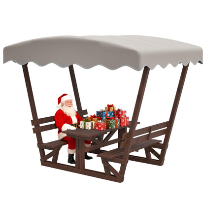 BIFULDYO Outdoor Picnic Table with Benches and Removable Canopy, 6 Person Waterproof Solid Wood Table and Chairs Set for Patios, Gardens, Decks, Parks, Beaches