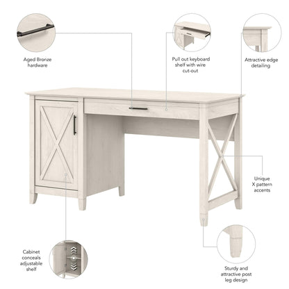 Bush Home Key West Computer Desk with Storage | Farmhouse PC Table for Home Office in Linen White Oak | 54W x 24D