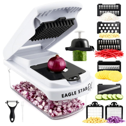 EaglestarEX Vegetable Chopper Mandoline Slicer, Food Veggie Chopper, Cheese Grater, Onion Vegetable Cutter with Container, Dicer, Kitchen Gadgets & Essentials, White/black