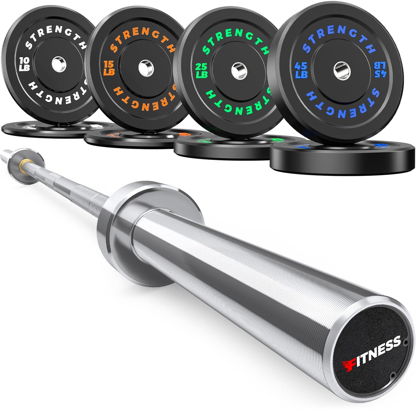 Rendpas 2-Inch Olympic Bumper Plates, 100% Virgin Rubber Low Bounce Barbell Weight for Home Gym Strength Training, 10lb-45lb Black with Color-Coded