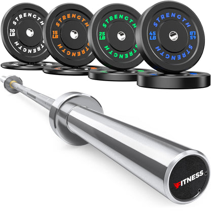 Rendpas 2-Inch Olympic Bumper Plates, 100% Virgin Rubber Low Bounce Barbell Weight for Home Gym Strength Training, 10lb-45lb Black with Color-Coded