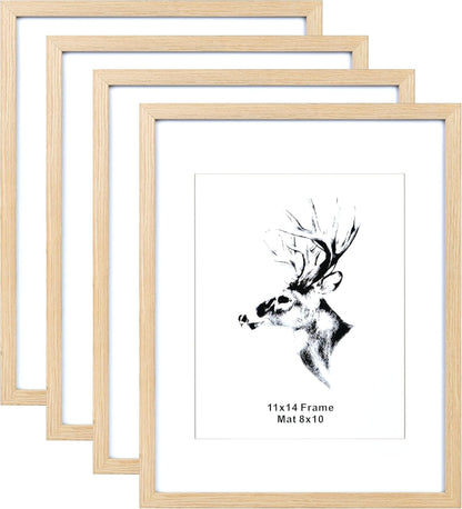 11x14 8x10 Set 4, 11x14 (4 pack, Yaetm Wood Picture Frame with Mat for of Natural Solid Oak Wood Frame with Tempered