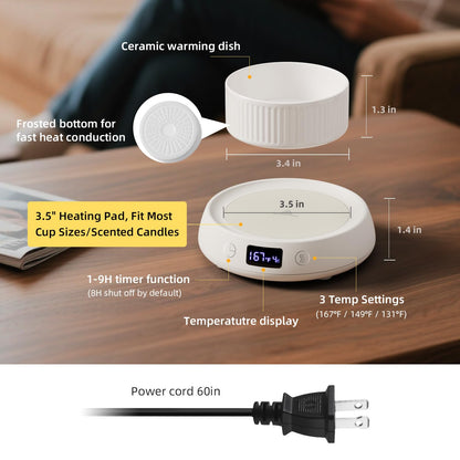 Coffee Mug Warmer for Desk with Auto Shut Off, Electric Cup Candle Wax Melter Warmer with 1-9H Timer, Smart Mug Warmer Tea Coffee Beverage Heated Mug Plate for Home Office, Ideal Coffee Lover Gift