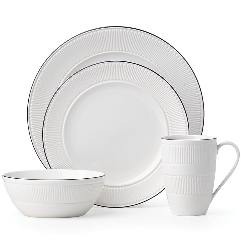 kate spade new york York Avenue Dinnerware & Serveware, White Porcelain Tableware, Place Setting, 4-Piece
