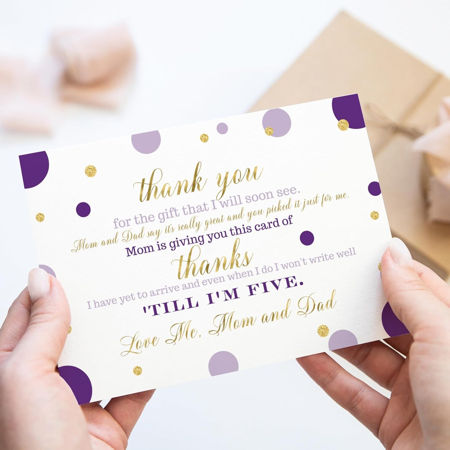 Paper Clever Party Purple and Gold Baby Shower Thank You Cards with Envelopes, 15 Pack