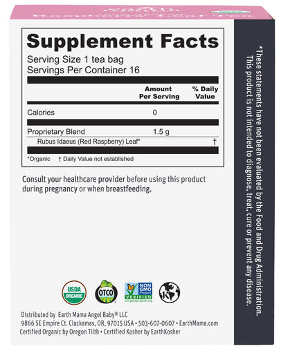 Earth Mama Organic Red Raspberry Leaf Tea | Labor Prep & Menstrual Support Herbal Tea, Pregnancy & Postpartum Care Recovery | 32 Teabags | Caffeine Free & Non-GMO