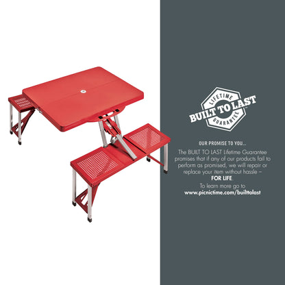 Picnic TIME Coca-Cola Bottle Folding Picnic Table with Seats, Collapsible Aluminum Table and Bench Set with Umbrella Hole, Lightweight Portable Table for Camping, Travel, Tailgating, Backyard, (Red)