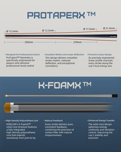KONLLEN 2.0 Pool Cue Complete Set with Case & Extras | Hand-Inlaid Carbon Fiber Pool Cue with Professional Taper | Low Deflection Shaft for Adults & League Players