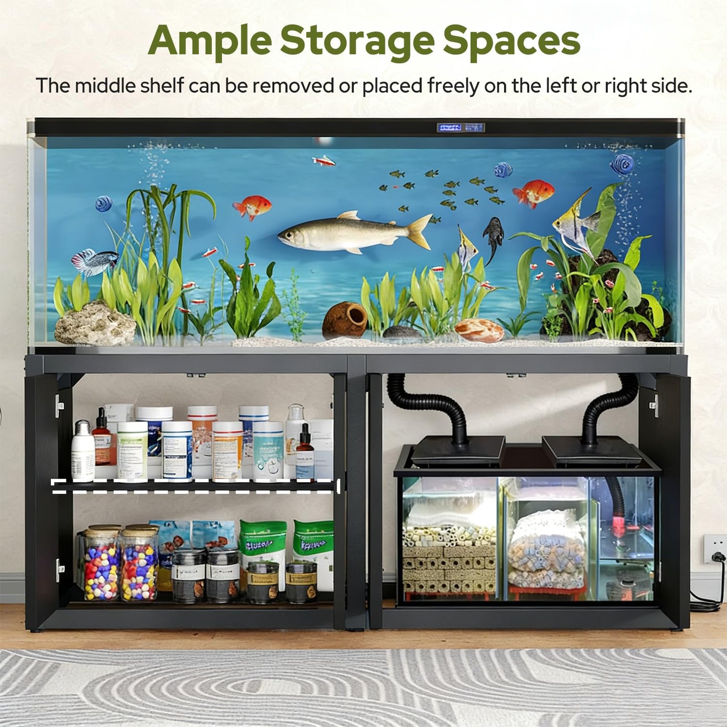 knoworld 125-150 Gallon Fish Tank Stand with Power Outlet, 71"×18.9" Tabletop, 3500LBS, Fits 125/150 Volumns Aquariums, Capacity, Heavy Duty Aquarium Stand & Terrarium Stand with Adjustable Shelf