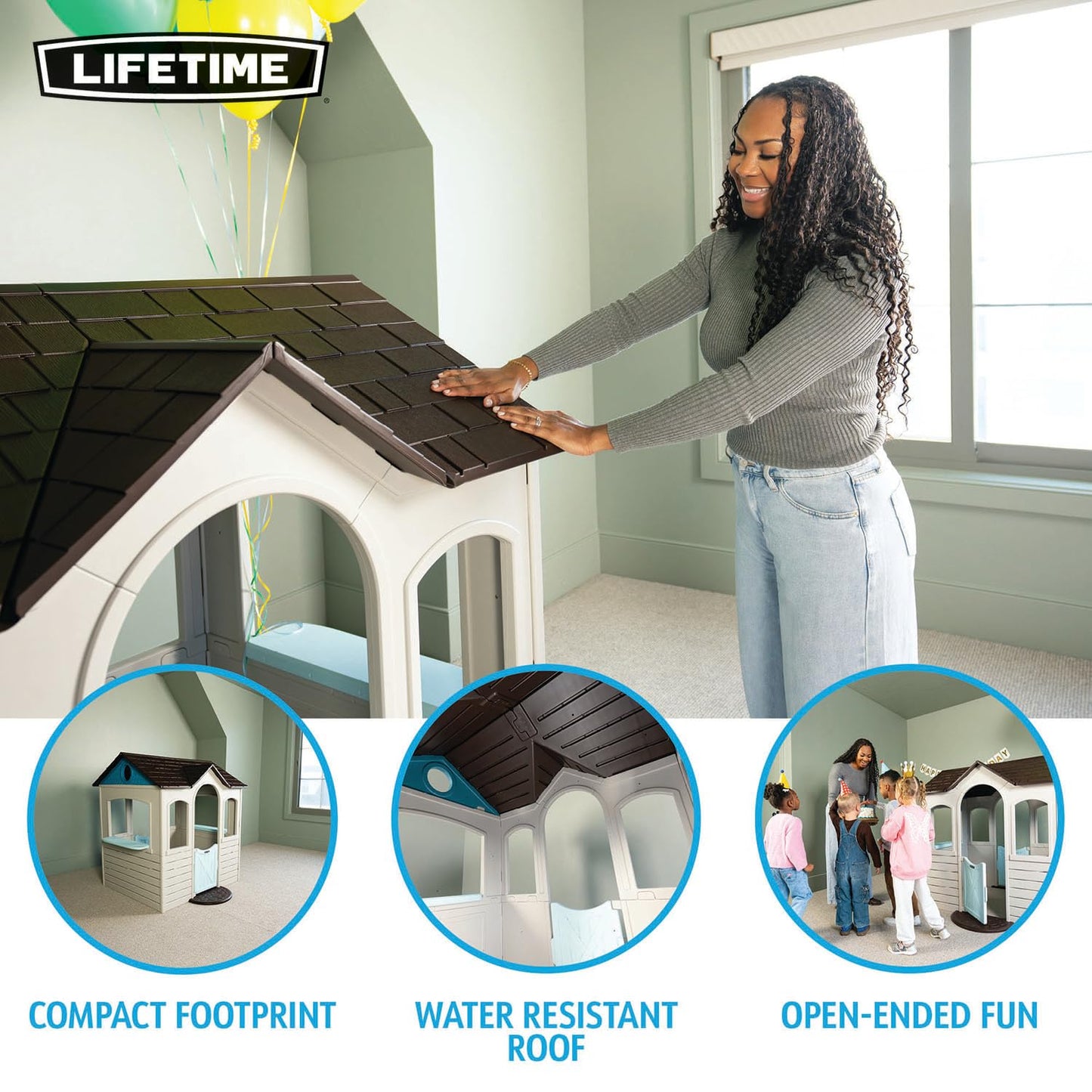 Lifetime Indoor Outdoor Kids Playhouse, Two Store Windows & Farm‑Style Half Doors, Spacious Interior, Easy Snap Together No Tools Assembly, Durable Low‑Maintenance Construction for Ages 3–8