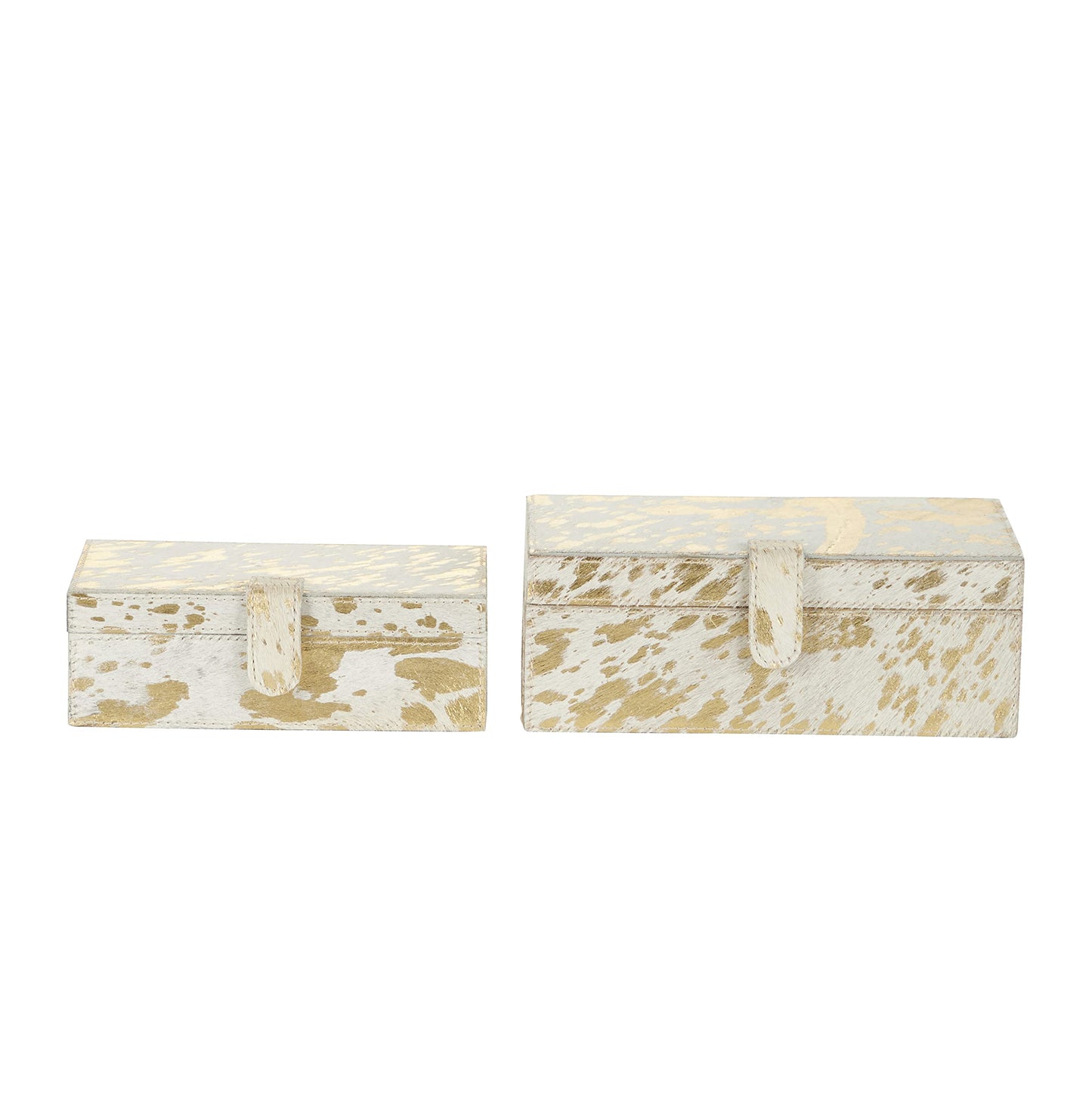 Deco 79 Leather Handmade Decorative Box Decorative Keepsake Boxes with Gold Foil Paint, Set of 2 Storage Boxes 8", 10"W, Gold