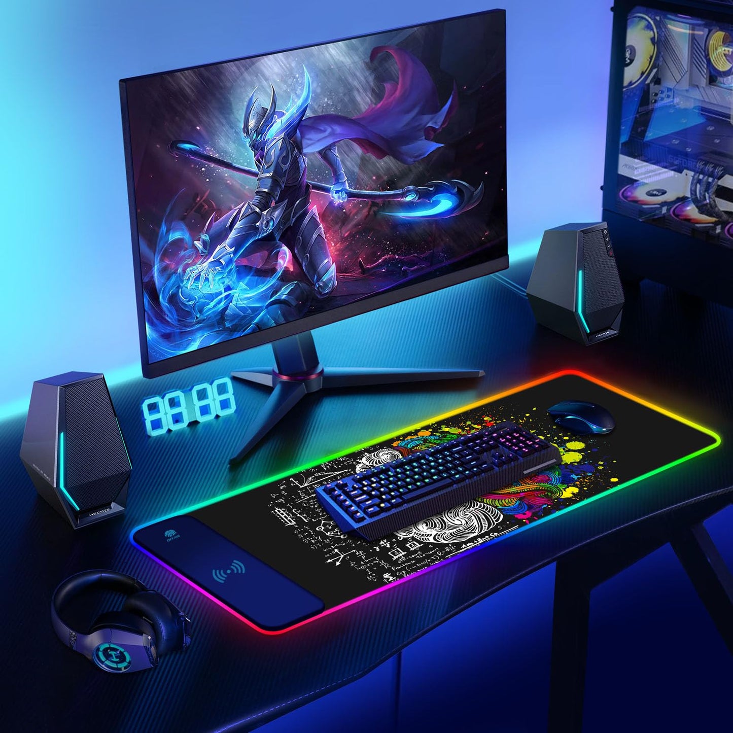 ToLuLu RGB Gaming Wireless Charging Mouse Pad, 5/7.5/10/15W 10 Light Modes LED Mouse Pad Computer Keyboard Mat Mousepad, 800x300x4MM Extended Large Desk Mat for Gaming, MacBook, Laptop, PC, Galaxy