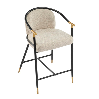 Christopher Knight Home Set of 2 Varus 26" H Iron Frame Counter Stool, Dining Room/Kitchen Island Barstool with Footrest/Backrest, Boucle Upholstered Accent Chairs for Kitchen Counter, Almond+Black