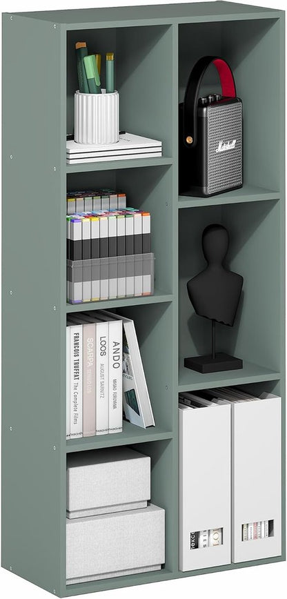 Furinno LUDER 7-Cube Bookshelf - Easy Assembly Bookcase with Open Shelves | Sage Green, 9.4 x 19.5 x 41.7