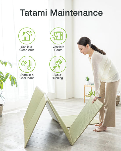 FULI Japanese Tatami Mattress, Foldable Igusa Rush Grass Tatami Rug, Natural Japanese Floor Mattress Mat Made in Japan, King