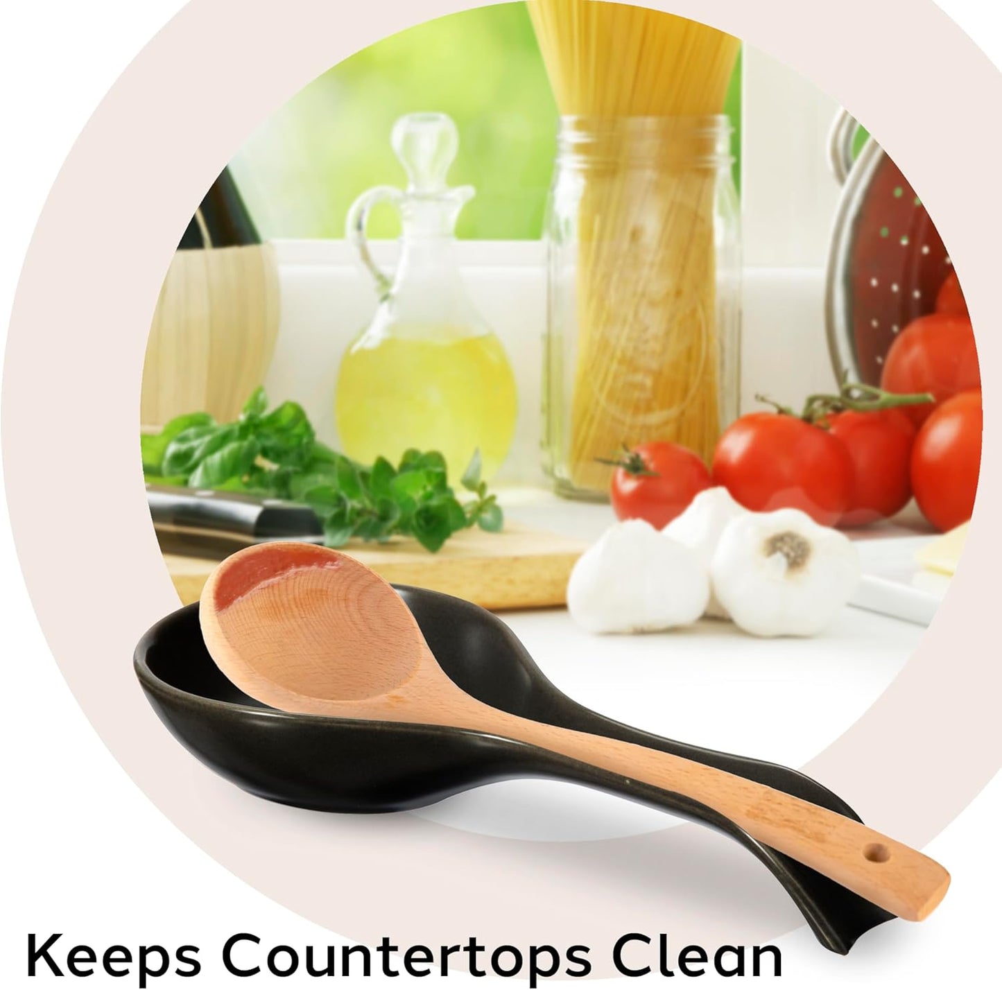 OGGI Ceramic Spoon Rest - Spoon Holder for Stove Top & Countertop, Black Kitchen Decor
