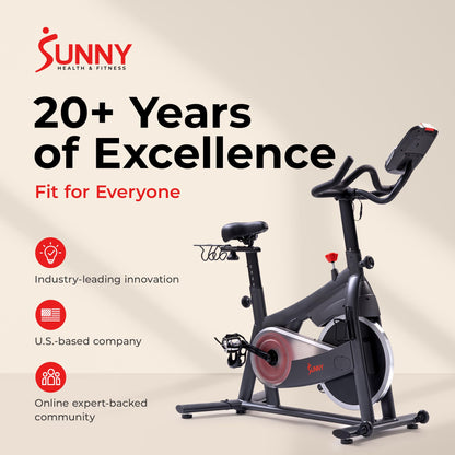 Sunny Health & Fitness PACE 300 Smart Magnetic Indoor Cycling Bike, Quiet Exercise for Home Gym Cardio Training, Ultimate Fit with Adjustable handle & seat, Free SunnyFit App Connection - SF-B124068