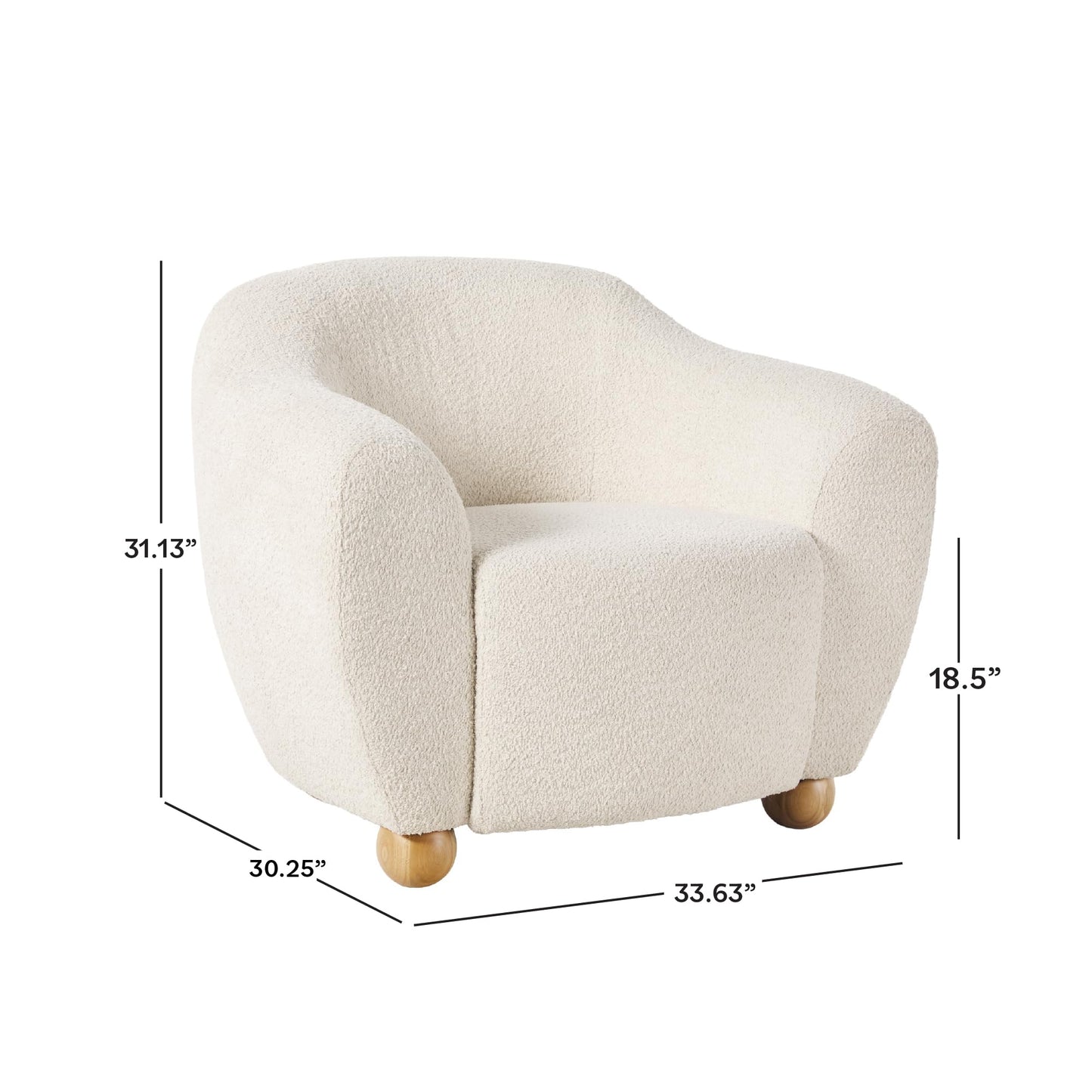 Walker Edison Linley Contemporary Bouclé Accent Chair with Wood Legs, Ivory