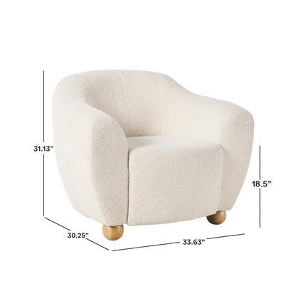 Walker Edison Linley Contemporary Bouclé Accent Chair with Wood Legs, Ivory
