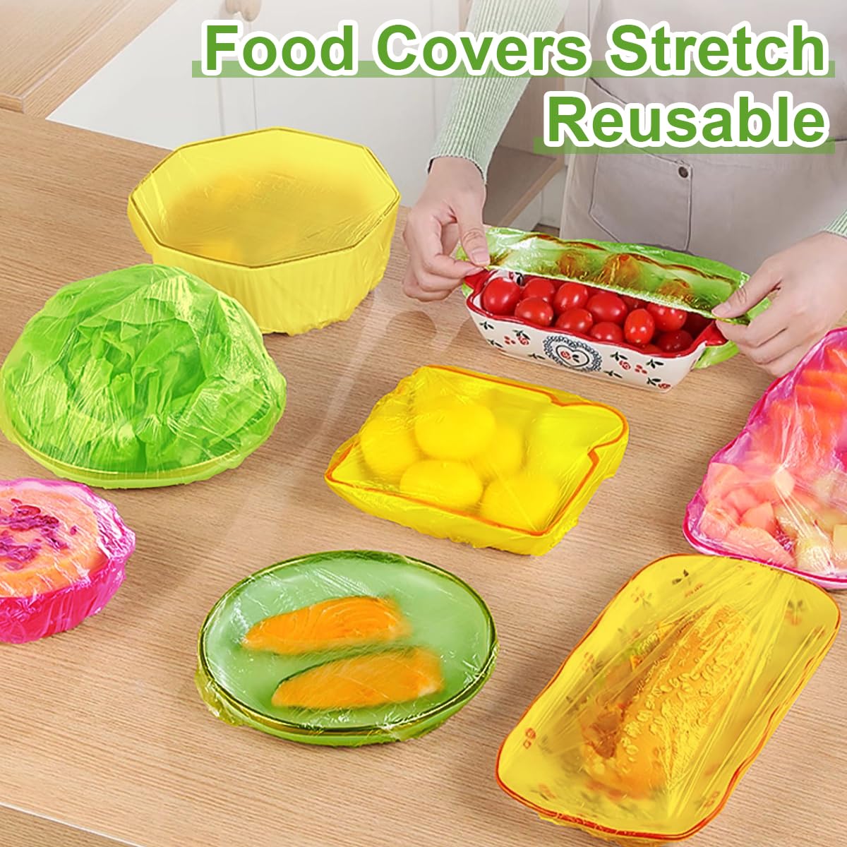 Mwellewm Plastic Bowl Covers Elastic Reusable Food Storage Stretch Saran Wrap Shower Caps Fresh Keeping Bags Bowl Covers for Bread Proofing Alternative to Foil for Family Outdoor Picnic 3 Size(120)