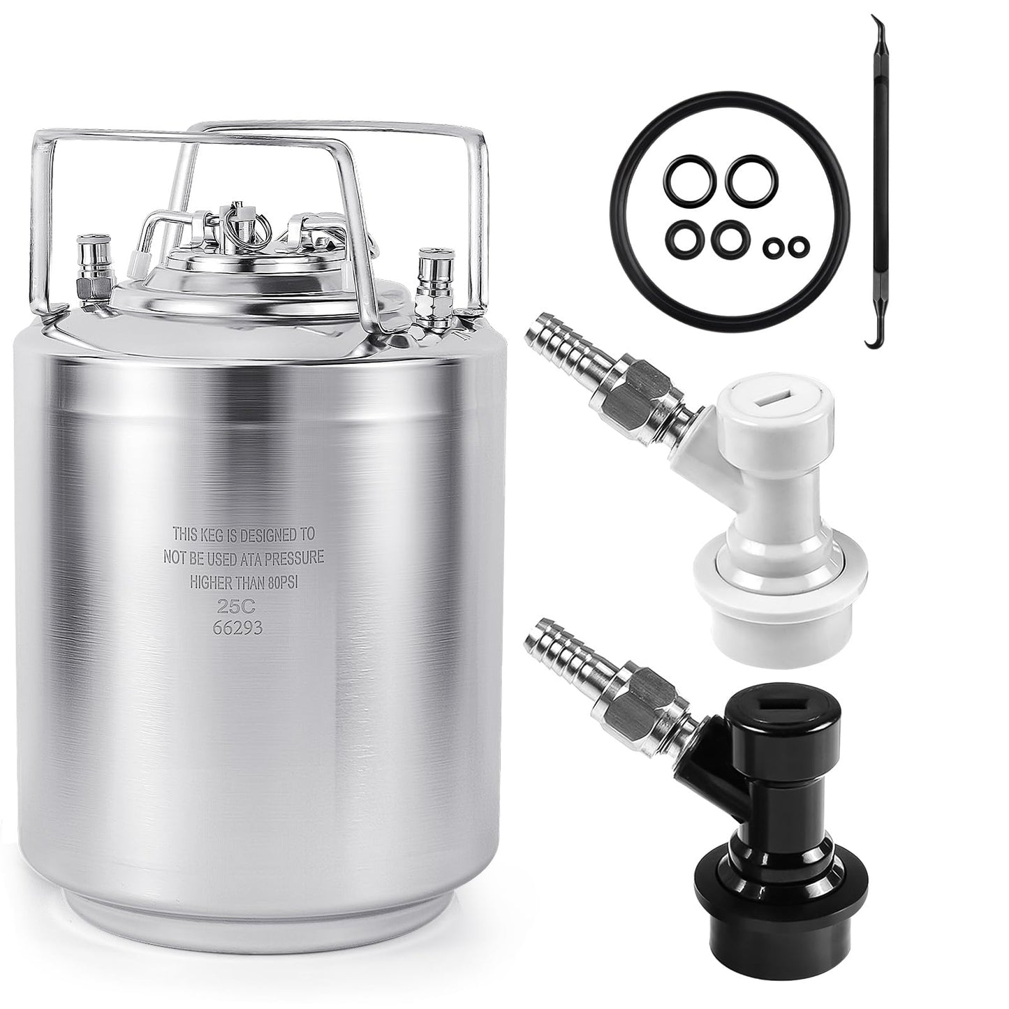 MRbrew New 2.6 Gallon Ball Lock Keg, Stainless Steel Beer Keg with Two Ball Lock Keg Fittings & Gasket Set, Double Ball Lock Post Corny Keg For Draft, Homebrew, Craft Beer, Cold Brew Keg for Party