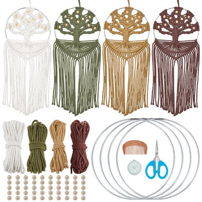 FREEBLOSS 4 Set Tree of Life Macrame Kit for Beginners DIY Macrame Wall Hanging Kit with Instructions Boho Tapestry Home Decor for Living Room Bedroom