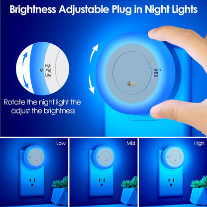 FOLKSMATE LED Night Lights Plug in, Dimmable Nightlight Plug Into Wall with Light Sensor, Soft White Adjustable for Adults, Bedroom, Bathroom, 2-Pack