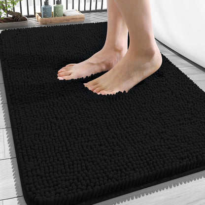 OLANLY Bathroom Rugs - Extra Soft Chenille Bath Mats | 34x21, Quick Dry, Machine Washable, Black