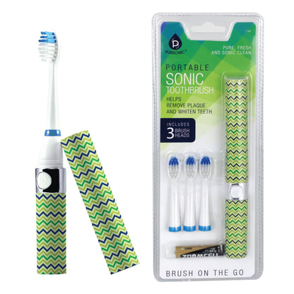 Pursonic Portable Sonic Toothbrush Battery Operated, Battery Included, 3 Brush Heads Included, 22,000 Strokes Per Minute, Brush On The Go (Blue)