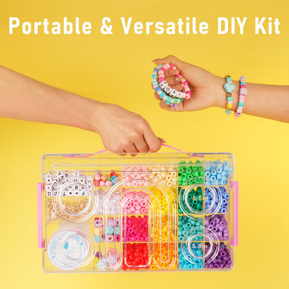 MAKERSLAND Pony Beads Bulk,Kandi Beads,Letter Beads for Friendship Bracelet Making Kits DIY Craft Keychains with Bead Board,Storage Box with Handle,Removable Tray for Kids Teens Adults Birthday Gift