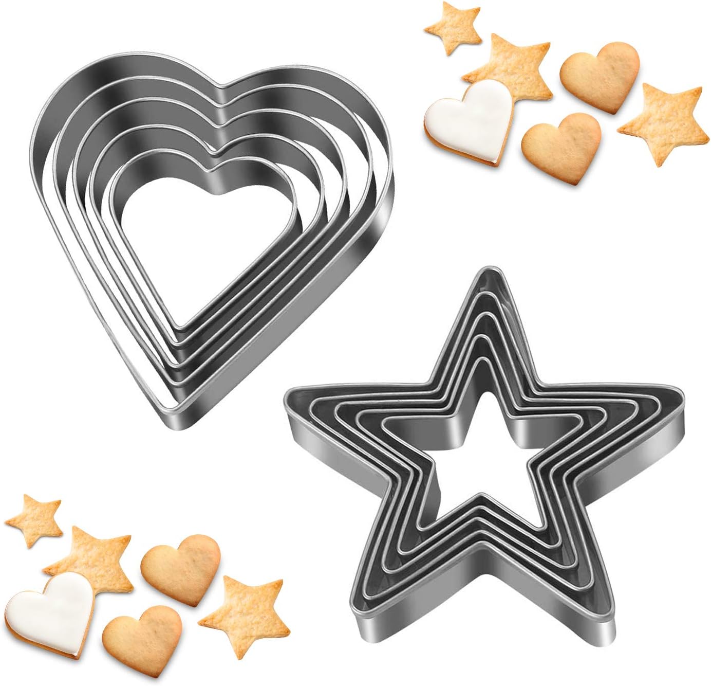 Heart Star Cookie Cutters Set, Valentine’s Day Heart Shaped Biscuit Cutters with Storage Box