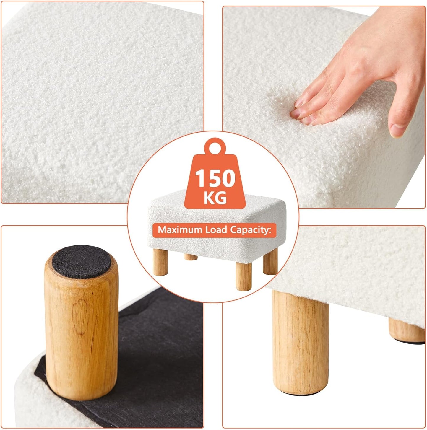15.74" D11.41" W9.84" UHBD030W YMYNY Ottoman, Modern Footrest with Soft Padded Seat, Foot Stool with Wood Legs, Small
