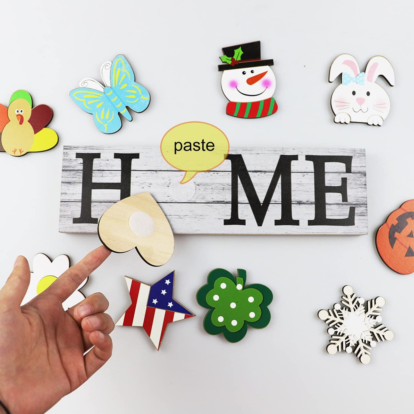 Joyzan Interchangeable Home Table Signs, Wooden Letter Tabletop Decorative Shelf Sign Centerpiece Room Decoration Rustic Ornaments Set 11Pcs Seasonal Icons Holiday Decor Party Kitchen Mantel 11Pcs