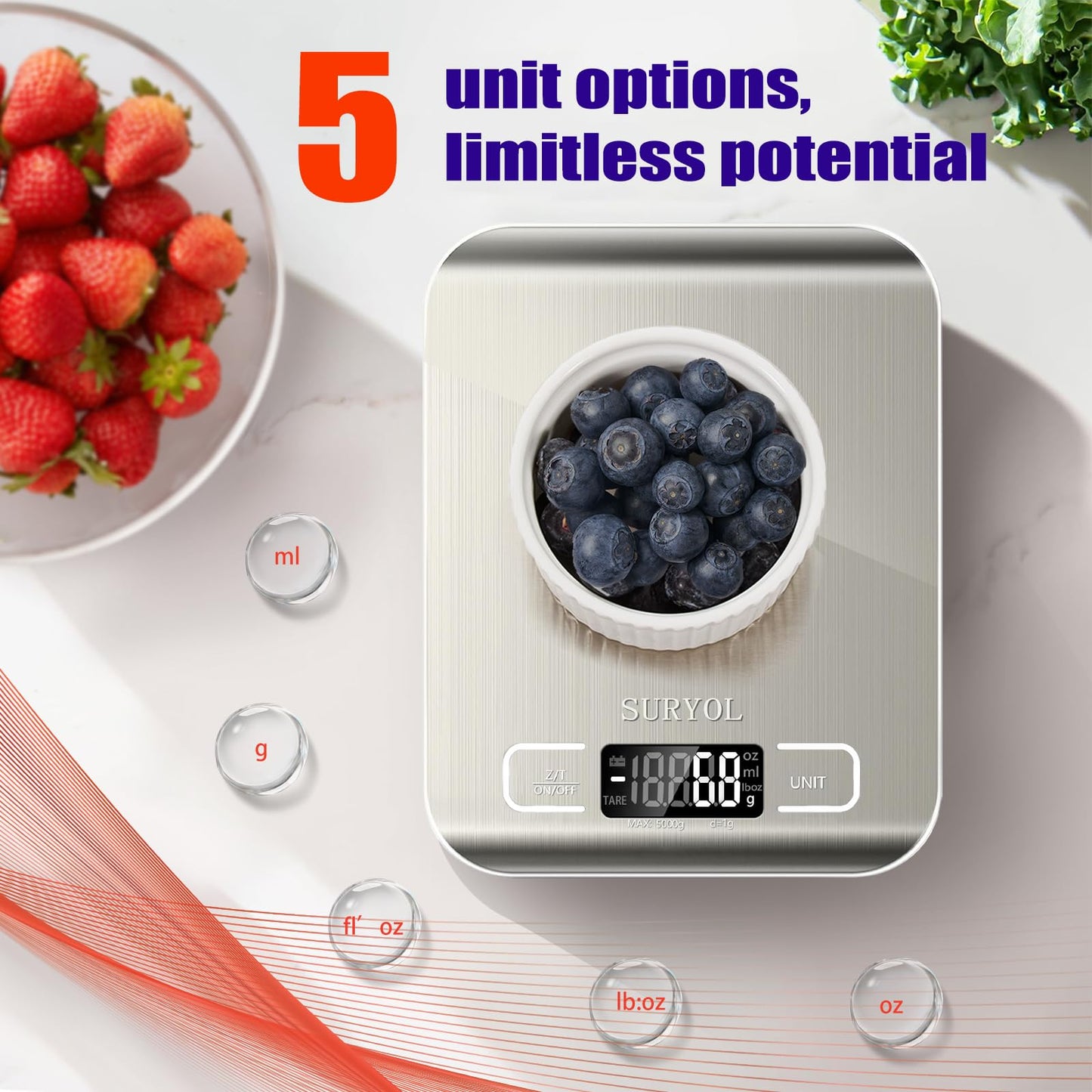 SURYOL Food Kitchen Scale High-Precision Digital Scale Accurate Weighing for Baking & Cooking Enthusiasts (Silvery & Black)