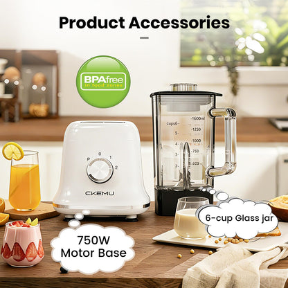 Professional Blender For Smoothies, Countertop Blender with 6 Cup Glass Jar, 3 Functions Including Puree, Crush Ice, 750 Watts (white)