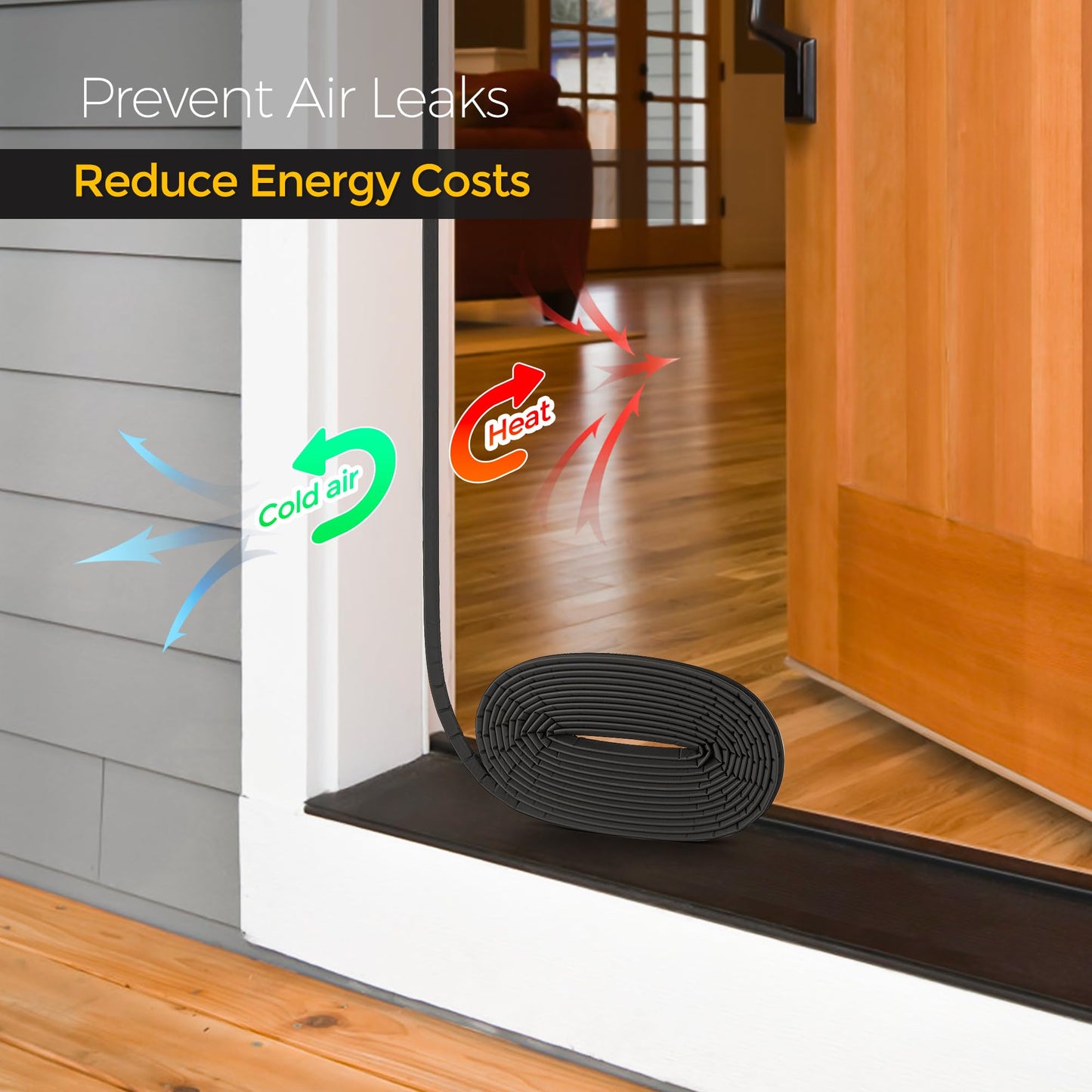 Weather Stripping Door Seal Strip - Soundproof Q-Shaped Foam for Exterior Door Frame, Large Gap Seal, Noise Cancelling, Easy to Install (Black, 26FT)