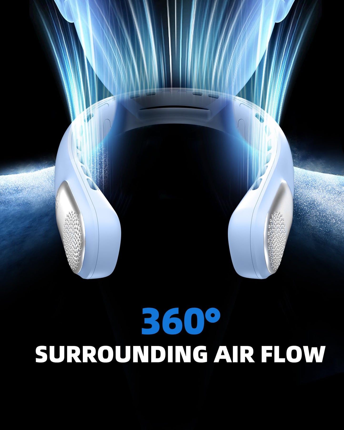 Neck Fan, Portable 4000 mAh Battery Operated Personal Fan with LED Display, 3 Wind Speed, Fast Cooling, Fast Cooling,USB Rechargeable Fan for Women Outdoor Light Blue
