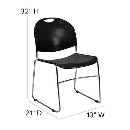 Flash Furniture 5 Pack HERCULES Series 880 lb. Capacity Black Ultra-Compact Stack Chair with Chrome Frame