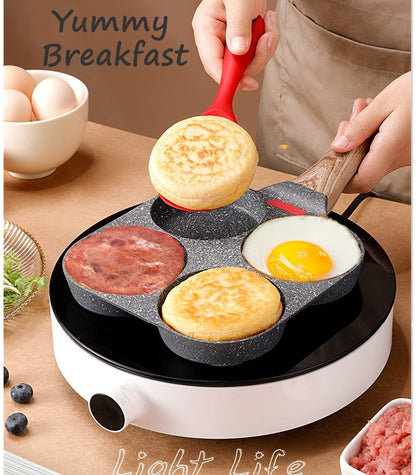 HUPECHAM 4-Cup Egg Pan Nonstick, and Granite Egg Frying Pan, Versatile Breakfast Skillet for Eggs, Pancakes, Plett, Crepes, Compatible with Gas Stove and Induction Cooktop