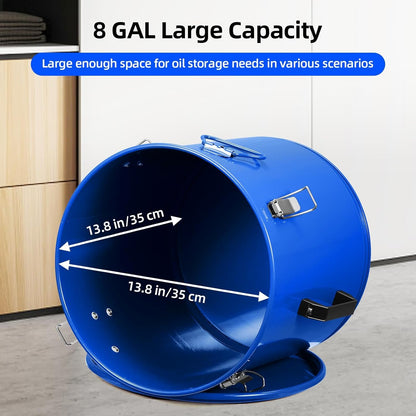 Fryer Grease Bucket 8 Gal, Oil Disposal Caddy, Steel Fryer Oil Bucket With Rust-Proof Coating, Oil Transport Container for Hot Cooking Oil Container With Lid & Lock Clips & Filter Bag