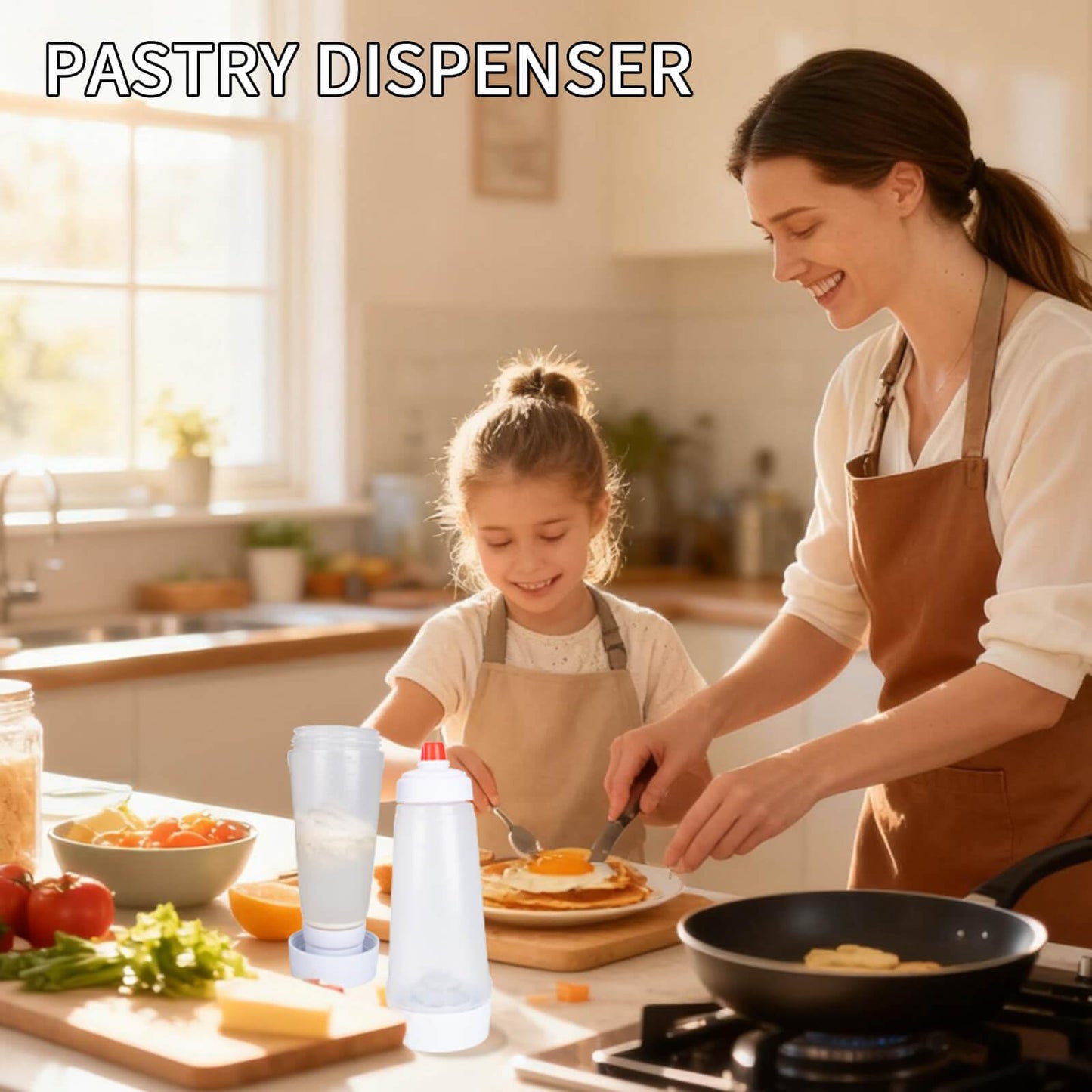 Pancake Batter Dispenser with Mixing Ball and Silicone Spatula Pancake Squeeze Bottle Mixer Batter Dispenser Bottle for Pajncakes, Crepes, Waffle, Muffins, Cupcakes, and more 2Pcs Hjpzrui