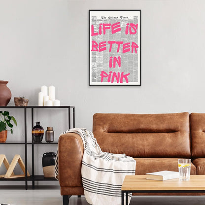 Skiennix Pink Wall Art - Retro Newspaper Canvas Poster with Positive Quote | Minimalist 16x24in Decor