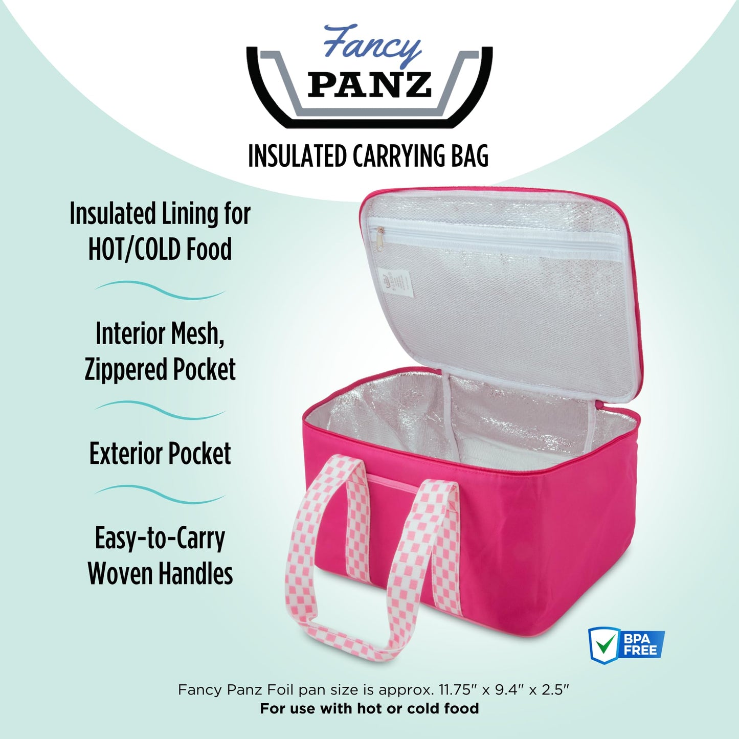 Fancy Panz - Pink Insulated Casserole Carrier Bag - Insulated Thermal Bags for Hot & Cold Food Holds 2 Standard Size Fancy Panz - 2 Pockets - Food Container - Hosting Essentials