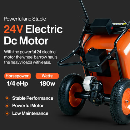 SuperHandy Wheelbarrow Utility Cart Electric 24V DC 330lbs Max Load Barrel Dump Material Debris Hauler (Amazon Exclusive)