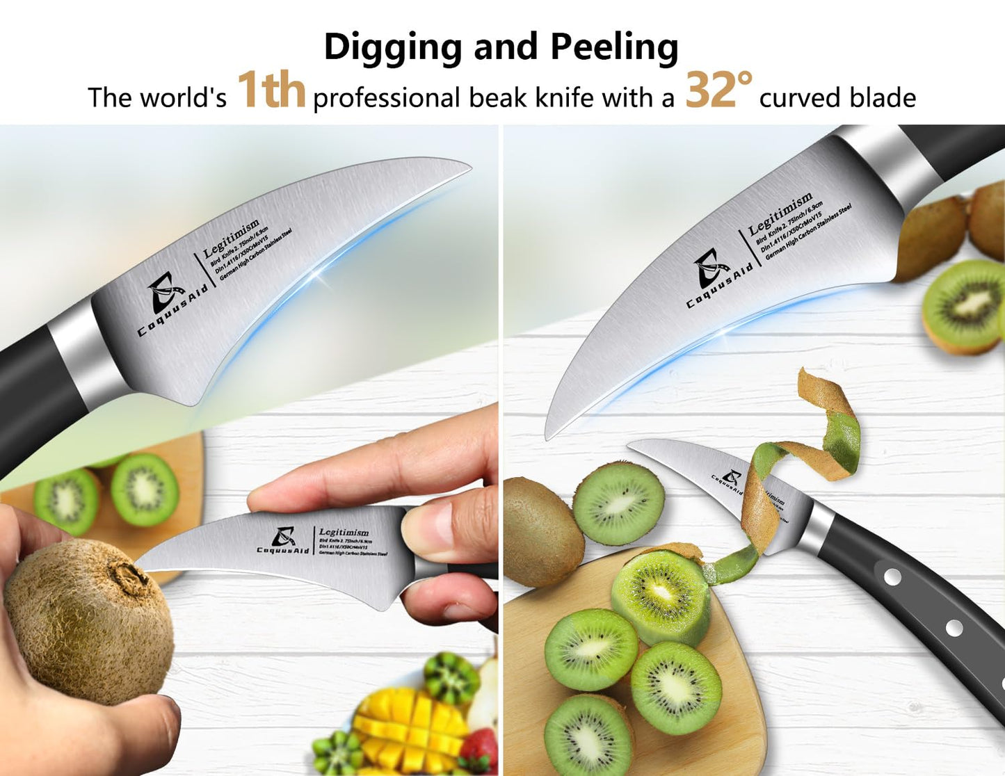 Paring Knife Set, 2PCS Small Kitchen Knives for Fruit, 3.8 Inch Fruit Knives and 2.75 Inch Bird Beak Peeling Knife, Premium Germany Stainless Steel Ergonomic Handle, Elegant Black Ideal for Gift