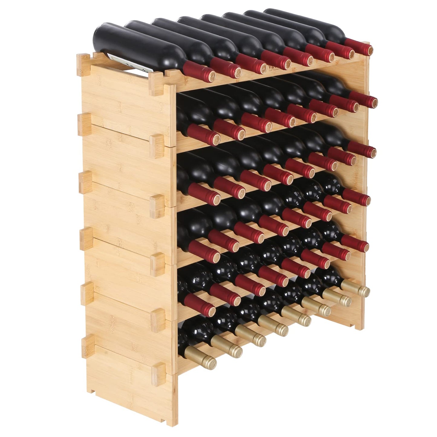 VEVOR 6-Tier 48 Bottles Stackable Modular Wine Rack, Freestanding Wines Holder Display Shelf, Solid Bamboo Wood Storage Racks, Wobble-Free Shelves for Kitchens, Dining Rooms, Cellars, Natural Color