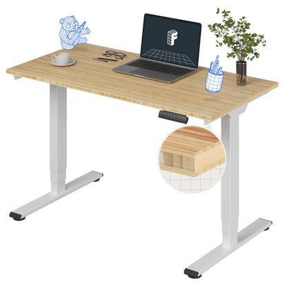 FlexiSpot E6 Bamboo 3-Stage Dual Motor Electric Standing Desk 48 x 24 Sit Stand Up Desk, Holds 220 lbs, Adjustable Height w/ Memory Presets, Solid Bamboo Desktop & White Frame, Ships in 2 Boxes